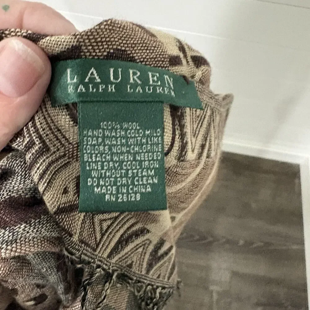 Lauren Ralph Lauren | Scarf Shawl Animal Print Brown Wool Fringe